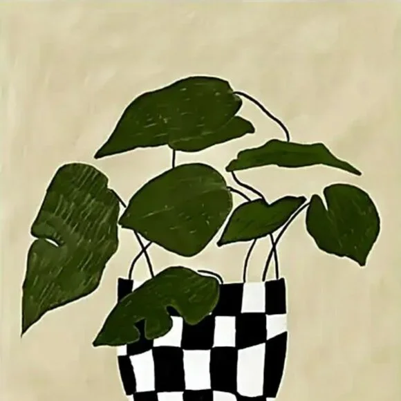 24"Lx16"W Plant in Checkered Pot Houseplant Plant Lover Canvas Art Print New - Picture 2 of 3